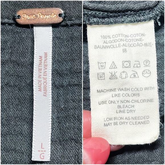 FREE PEOPLE Changing Horizons Boho Gauze Button-Up Popover Top Gray-Green Size L - Picture 7 of 8